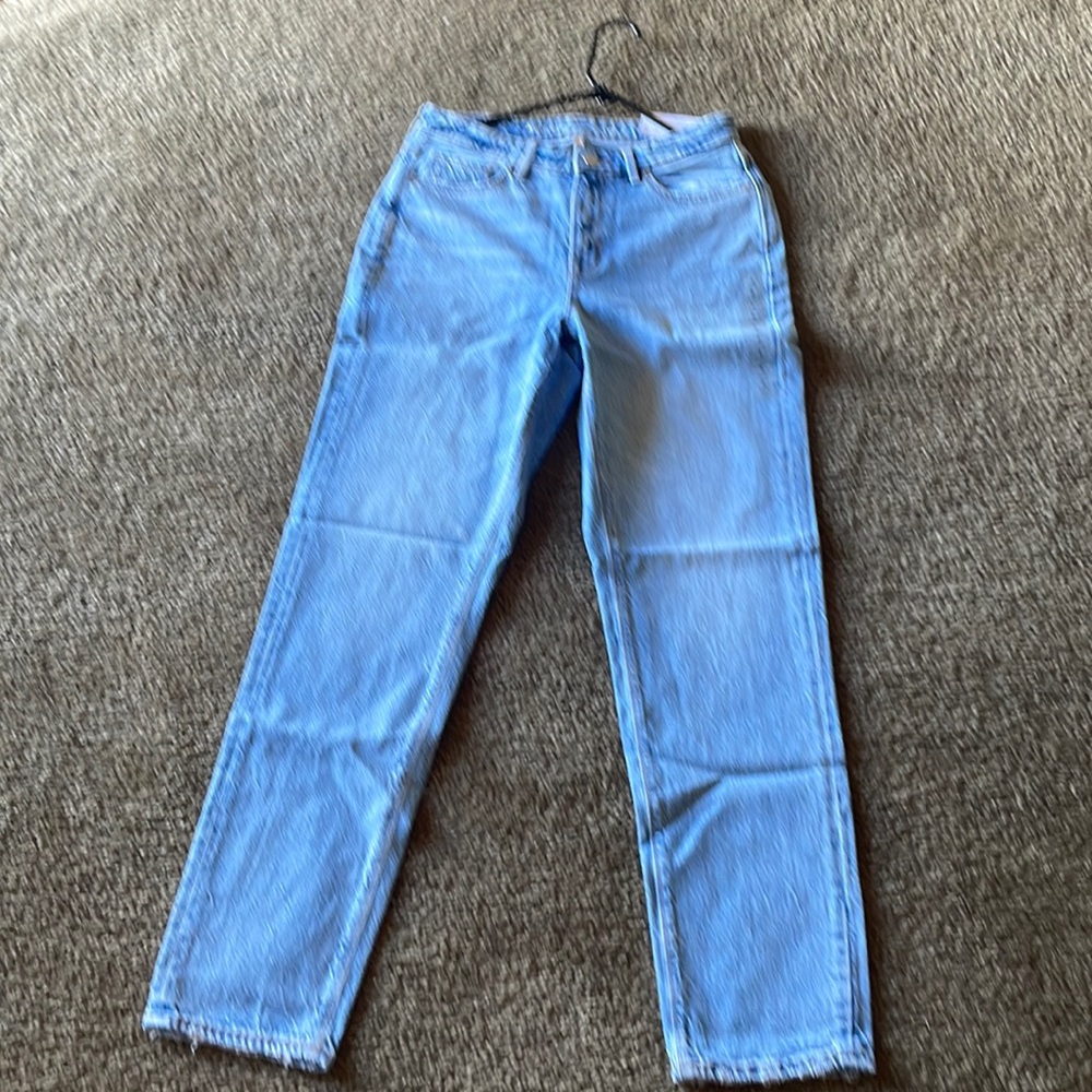 American eagle size 6 mom jean blown out blue button and zipper